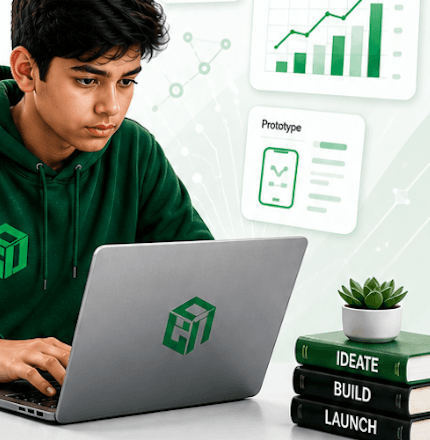 Kid-friendly startup hackathon learning illustration