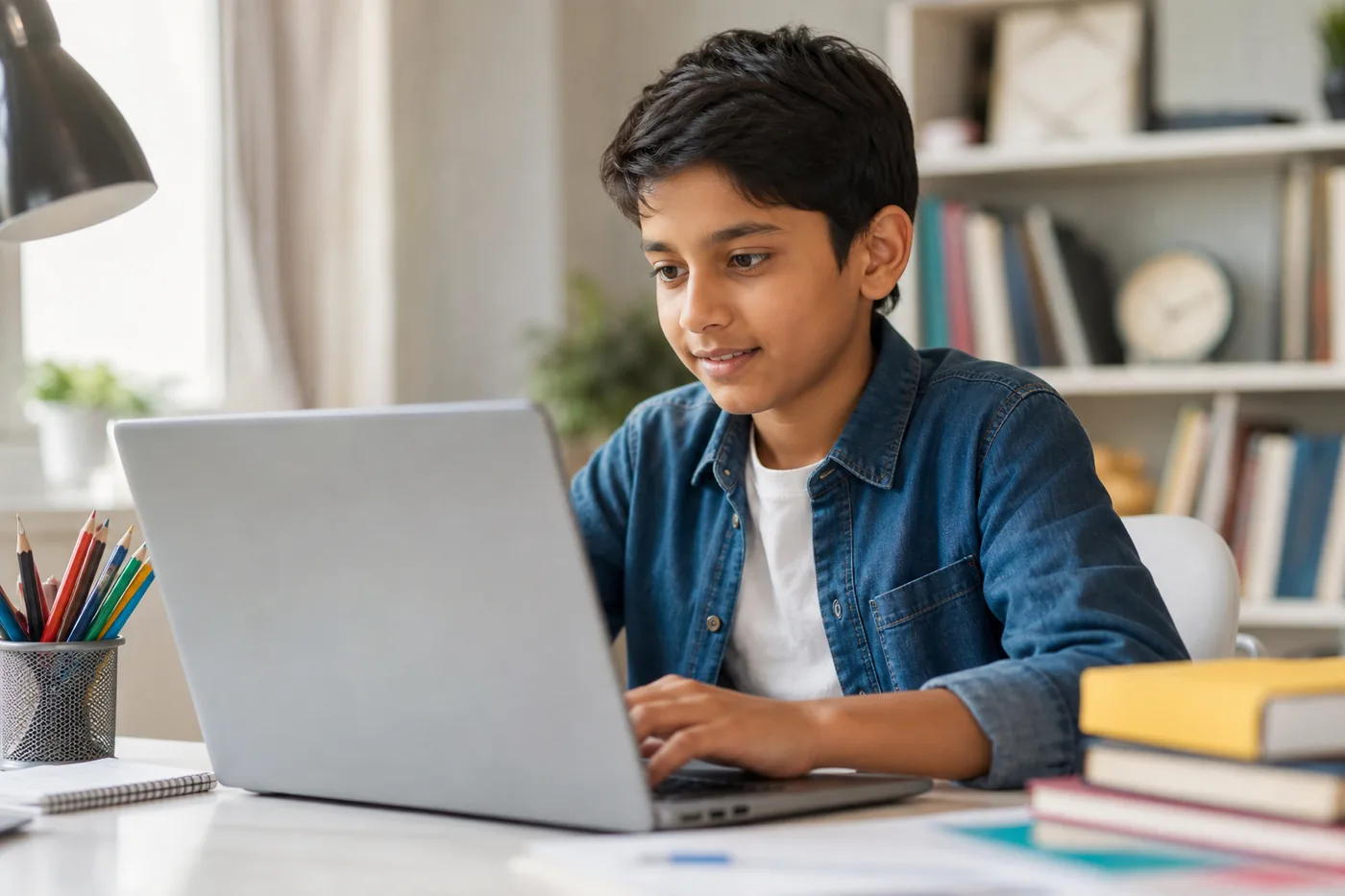 School student learning live online coding on a laptop — coding literacy for kids in 2026 School student learning live online coding on a laptop — coding literacy for kids in 2026