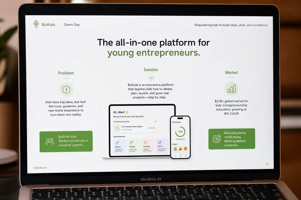 Student Demo Day pitch deck screenshot from entrepreneurship course Student Demo Day pitch deck screenshot from entrepreneurship course
