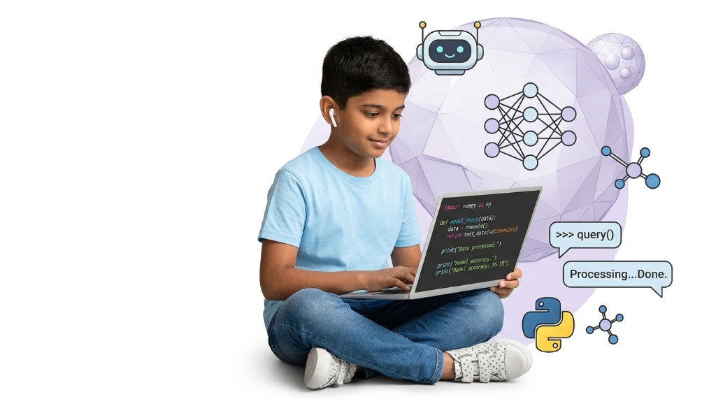 Student learning Python and AI at GeekashramJr